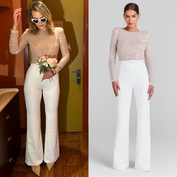 NADINE MERABI Pants - NEW NWT Nadine Merabi Misha White Bridal Jumpsuit Size 4